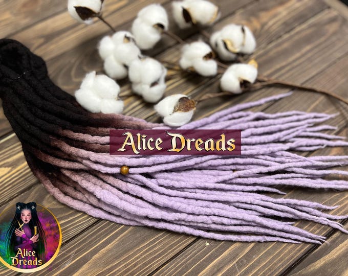 Ombre Wool Dreadlock Extensions: Dark Brown to Lavender Pink, Double or Single Ended dreads