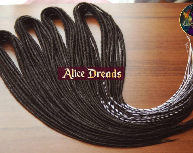 Darkest Brown Synthetic Dreadlocks: Double/Single Ended Thin Dreads with Gray & White Tips