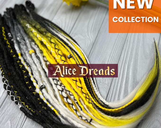 Crochet Synthetic Dreads "Narcissus" : Black, Yellow, Lemon, White DE Hair Extensions