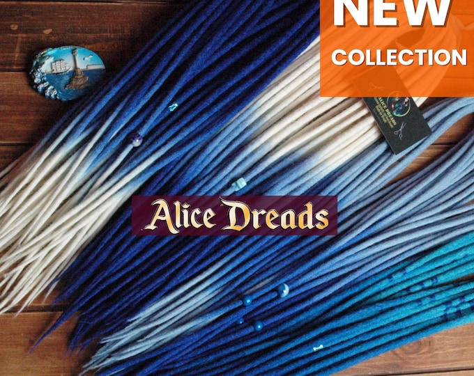 Wool Dreadlock Extensions: White to Ocean Blue DE/SE Dreads, Festival Hair