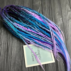 Synthetic dreadlock extensions black to lavender and black to azur and dark purple to turquoise to lavender colors 25.6 inches by Alice Dreads