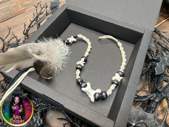 Macrame Hair Wrap With Real Vertebrae Bones, Feathers
