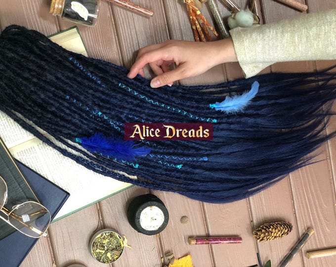 Dreadlock Extensions Set – Natural-Looking Synthetic Dreadlocks in Black with Dark Blue Accents