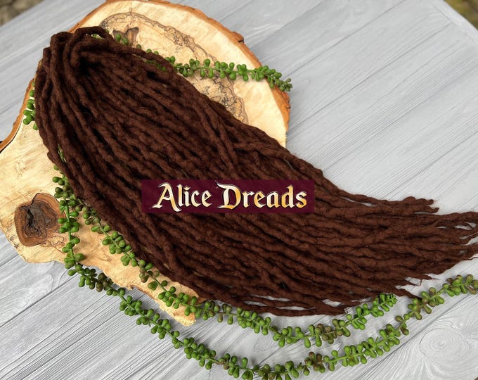 Curly Wool Dreadlock Extensions: Dark Brown Wavy Dreads, chestnut hair