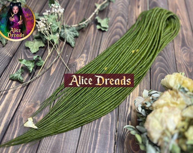 Synthetic dreads double ended or single ended dreadlocks "Olive tree" moss green thin locks