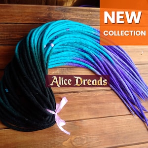 Dreadlock extensions Full set of wool dreads Black blue turquoise purple violet double ended dreadlocks &quot;Mermaid&quot; with Beads by Alice Dreads