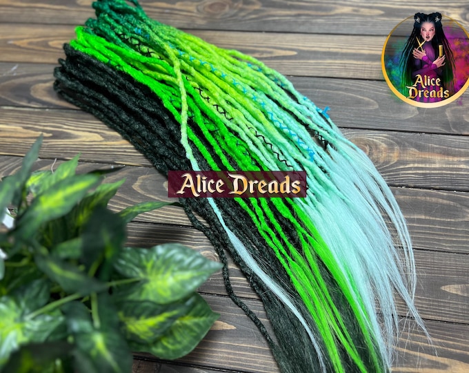 Green Ombre Crochet Dreadlock Extensions: Synthetic Double Ended Dreads neon hair