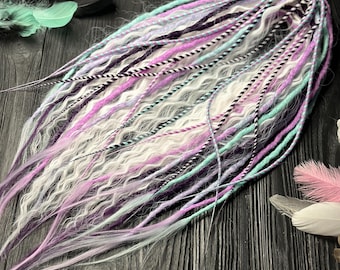 Crochet Synthetic Dreads: White Curls, Mint, Lavender pink, Purple, Curly Hair Extensions with Twists