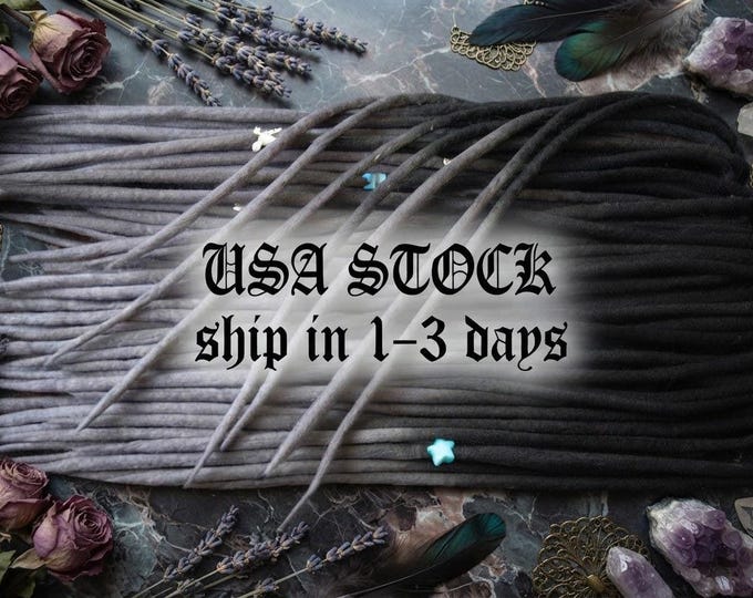 20 Single Ended Black to Light Gray Merino Wool Dreadlock Extensions (55-60 cm)
