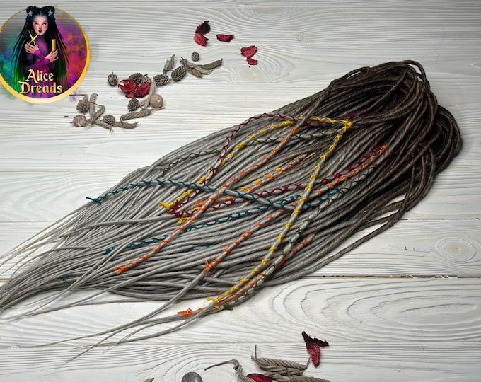 Ombre Synthetic Dreadlock Extensions : Brown, Silver Gray, Platinum blonde wrapped dreads