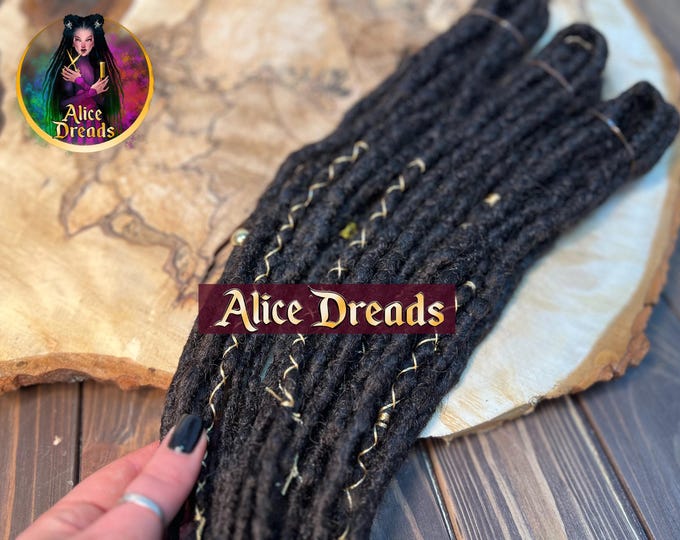 Darkest Brown Natural Black Crochet Dreadlocks: Long Synthetic Hair Extensions with Gold wrap