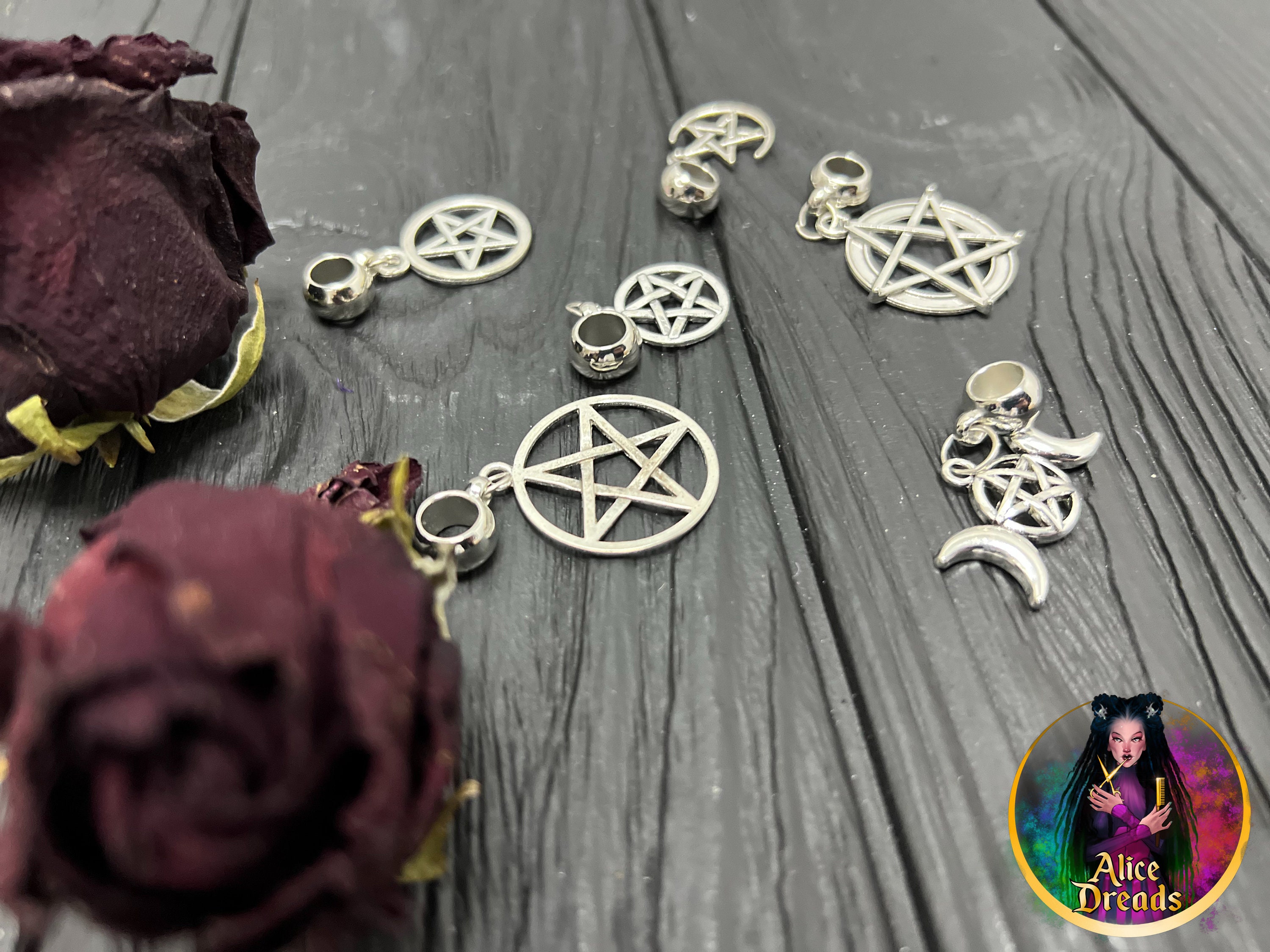 Pentagram dread bead dreadlock charm pentacle Vampire dread bead set | boholucydreads wool dreads  main image 2