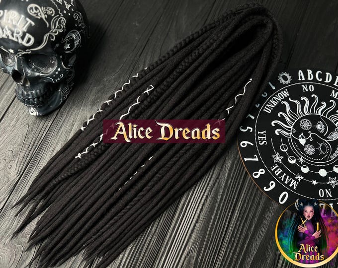 Black Wool Dreads with Braids: White Accents, Single or Double Ended