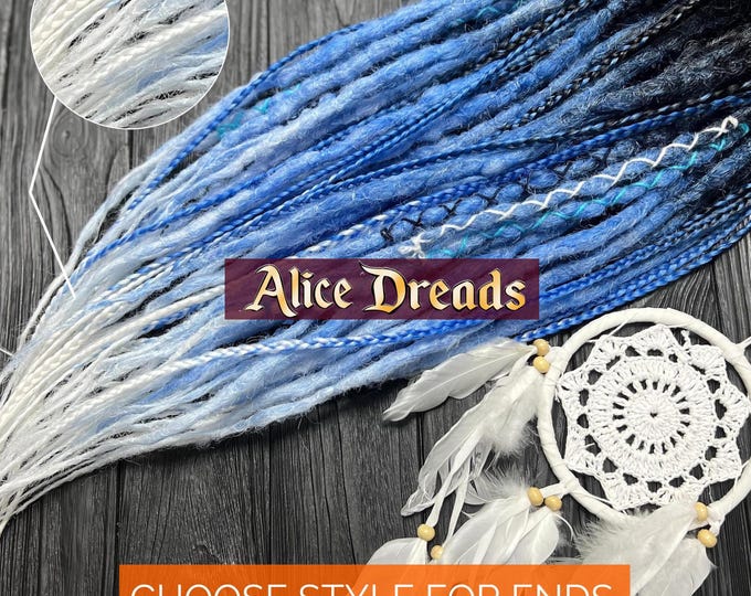Crochet Synthetic Dreadlocks: Black to Blue, White Ombre Braided Hair