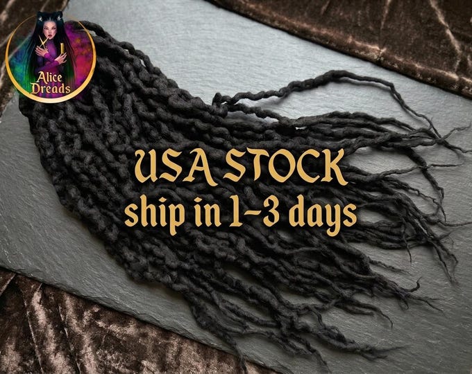 Black Curly Wool Dreads: Double or Single Ended Wavy Locks (55-60 cm)