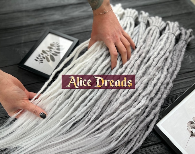 White & Grey silver gray Crochet Synthetic Dreads: Double Single Ended Hair Extensions