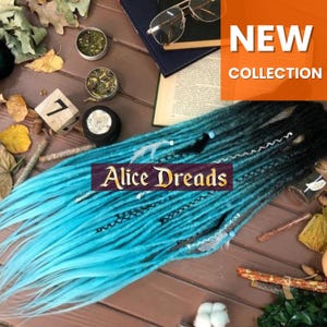 Hair extensions set of natural look synthetic dreads custom dreadlocks black light blue sky aqua hair