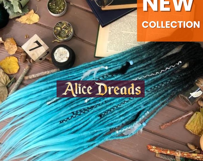 Black to Aqua Blue Synthetic Crochet Dreads: 22-24 inch Hair Extensions