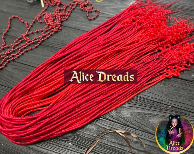 Bright Red Synthetic Dreads "Rowan": Thin Hair Extensions with Curly Ends