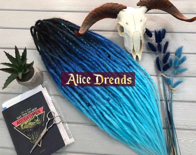 Ombre Crochet Synthetic Dreadlocks: Black, Dark Blue, Light Blue Accent Dreads