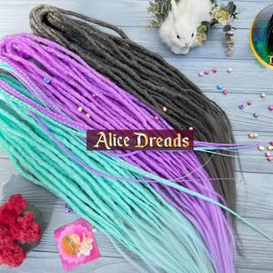 Full set of hair extensions braids Mint Lavender Dark Gray long crochet synthetic double ended DE dreads natural dreadlocks full head