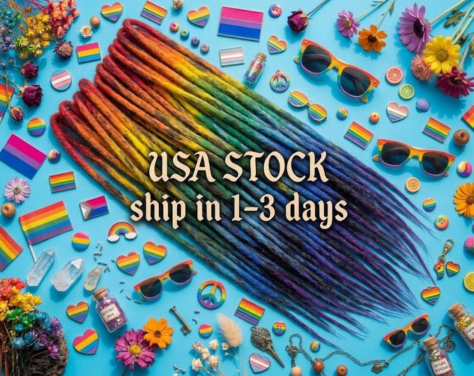 Rainbow Wool dreads ombre red, orange, yellow, green, blue on black wool double ended dreadlocks DE accents style wool locks pride