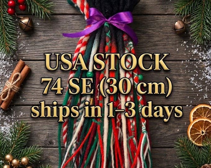 74 SE Christmas Wool Dreads: Ombre Black to Green, Red, White, Emerald, Burgundy !30cm!