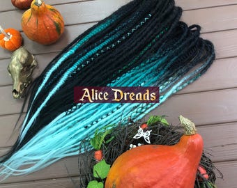 Black to Teal mint Ombre Crochet Synthetic Dreads: Mermaid Braid Hair Extensions
