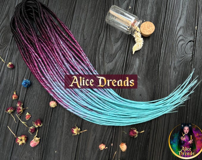 Ombre Thin twisted Synthetic Dreads: Black, Magenta, Aqua Blue Hair Extensions