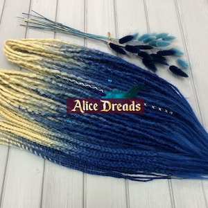 Alice Dreads Full head hair extensions set of blonde dreadlocks -Blond dark blue long crochet synthetic double ended DE dreads