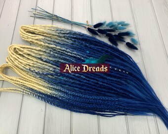 Blonde & Blue Synthetic Dreads: Crochet Double/Single Ended Hair Extensions