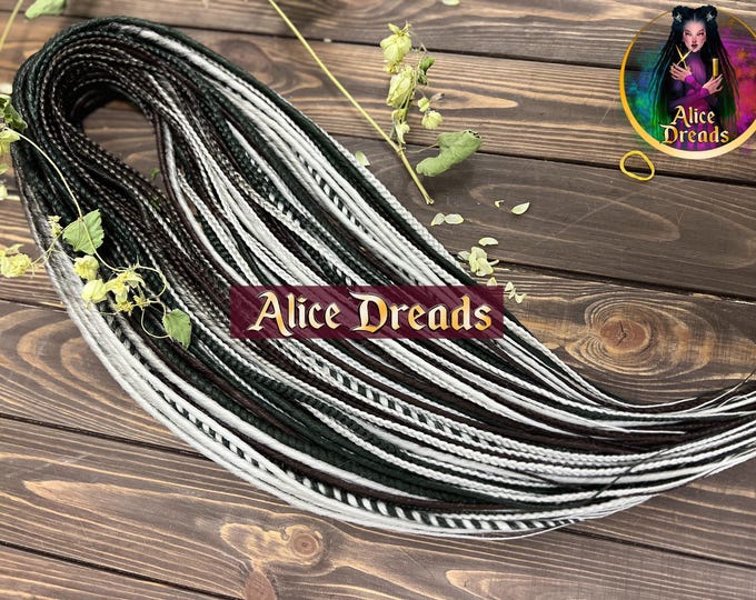 Synthetic dreads dreadlock extensions Black dark brown silver gray dreadlocks with braids and twists