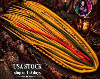 AliceDreads Dark Yellow, Red and Olive Green Festival Wool Dreads, 30 DE Dreadlocks