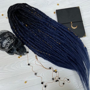 Set of natural look synthetic double ended dreads accent dreads custom dreadlocks black navy blue gold yellow