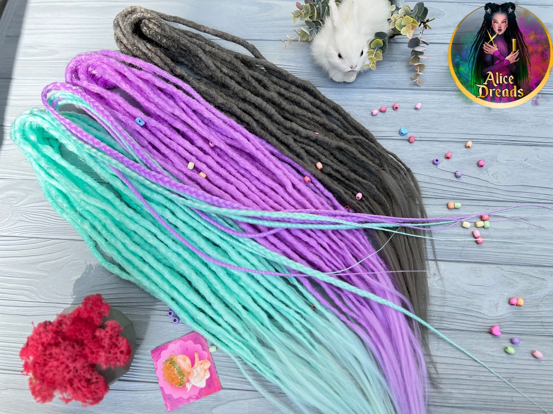 Full Set of Hair Extensions Braids Mint Lavender Dark Gray Long Crochet