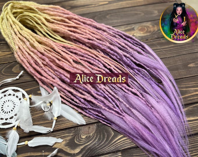 Ombre Synthetic Dreadlocks: Blonde to Pink Lavender, Boho Extensions