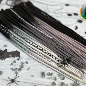 Wool dreads in shades of gray and black ombre dreadlocks with wrapped accents image 3