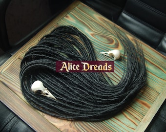 Black thin synthetic dreads, double single ended dreadlocks, black hair extensions by Alice Dreads