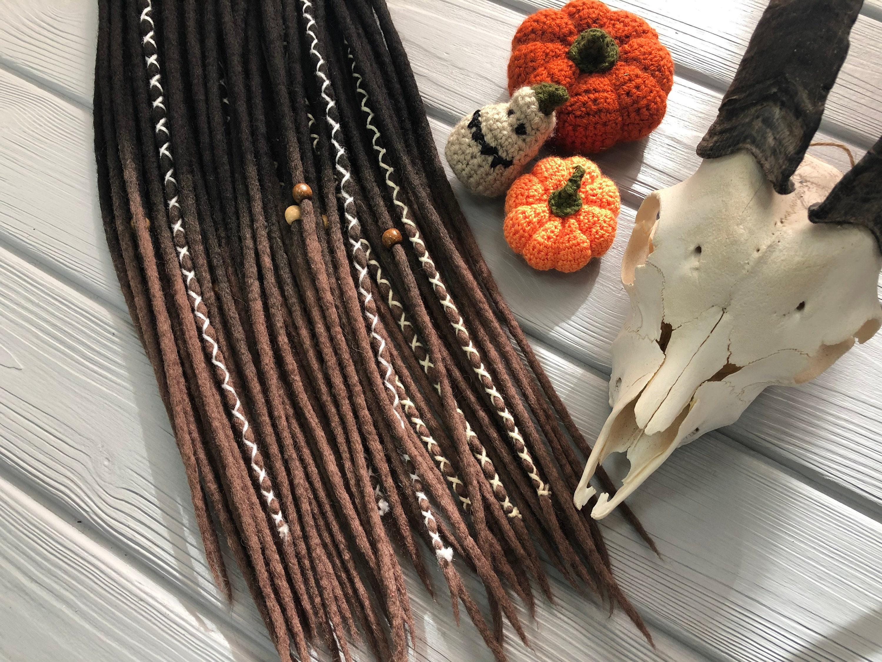 natural knotty double ended brown black dreadlock Wool Double Ended Dreads: Black to Coffee Brown Ombre  main image 4