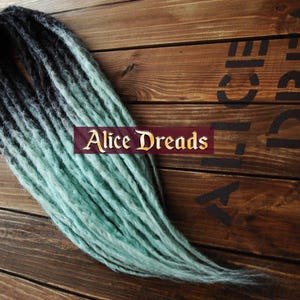 Mint Dreadlock Extensions, Crocheted Synthetic Double-Ended DE Dreads, Black to Green Ombre