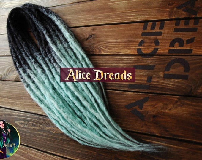 Mint Dreadlock Extensions, Crocheted Synthetic Double-Ended DE Dreads, Black to Green Ombre