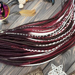 Wool Dreads Extensions: Brown Burgundy White Ombre Braids with wrapped accents image 7