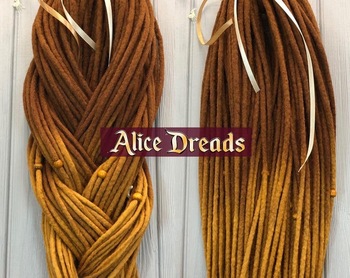 Brown wool full set of Deadlock hair extensions dreads by AliceDreads