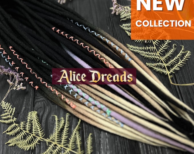 Wool Ombre Double Ended Dreads: Black to Blonde, Purple Rose Accents