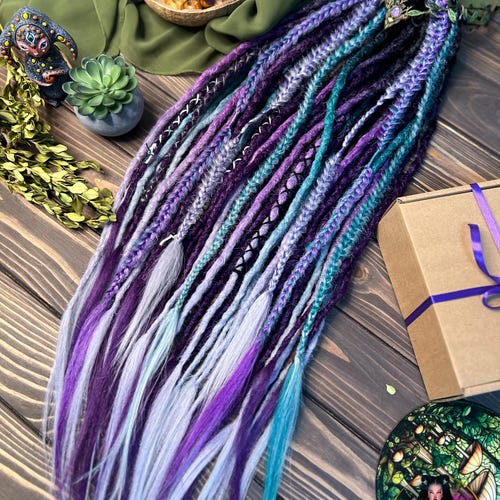 Crochet Synthetic Dreads: Black, Purple, Green, and Silver  display picture 1