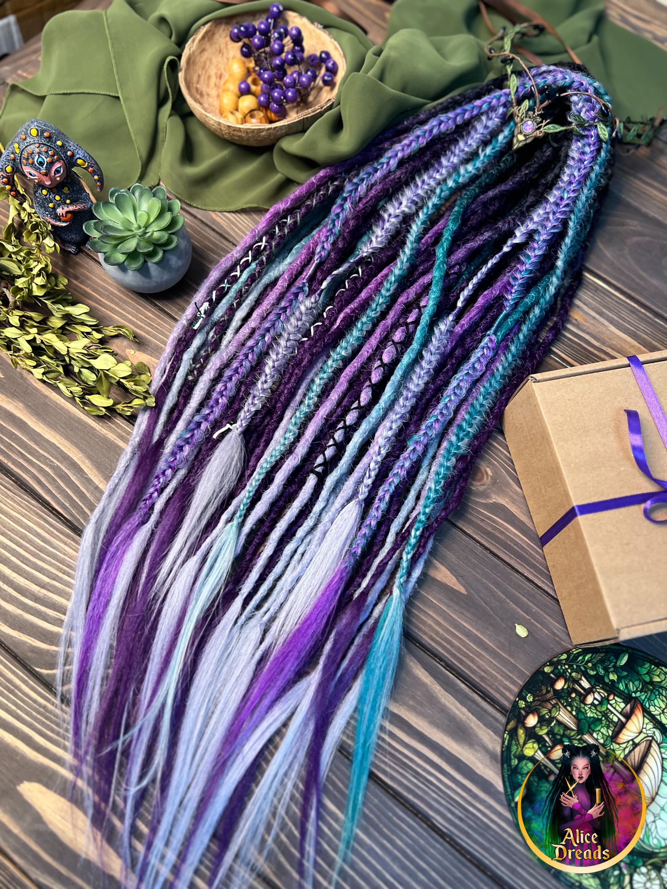 Crochet Synthetic Dreads: Black, Purple, Green, and Silver  display picture 3