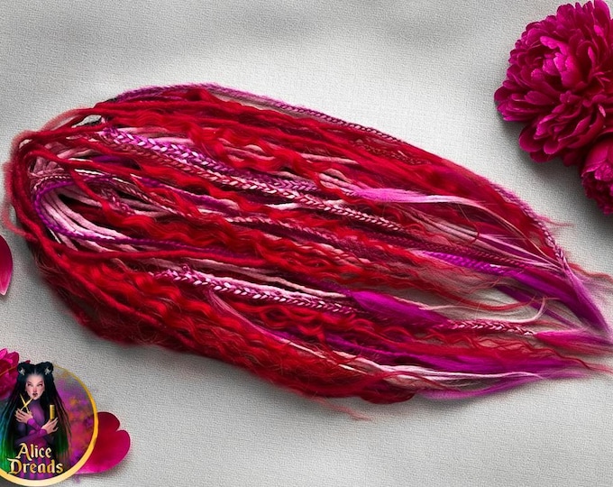 Valentine Crochet Dreadlocks: Red Curly Synthetic Braided Hair Extensions with Pink