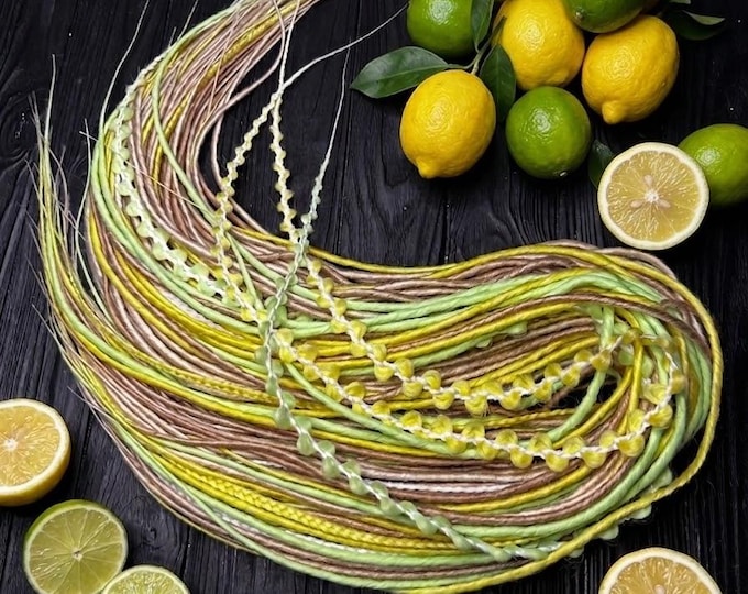 Twisted Synthetic Dreads: Blonde, lemon yellow, lime green with braids