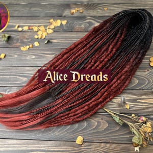Dreadlock extensions Set of crochet dreads made synthetic dreadlocks with braids black to red with loose ends