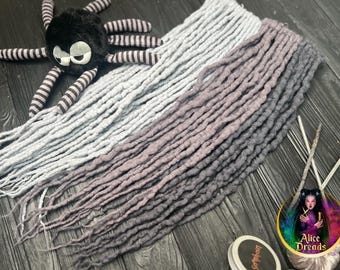 Curly Wool Dreads: Silver Grey, platinum, Double/Single Ended